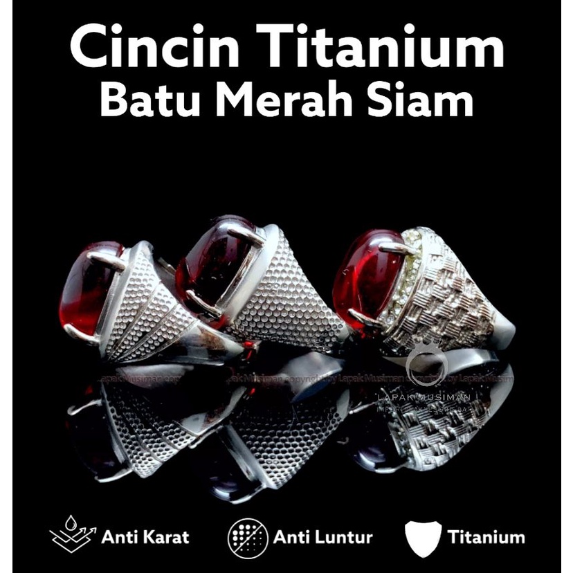 [Bayar di Tempat] Cincin Pria Batu Merah Siam Ring Titanium