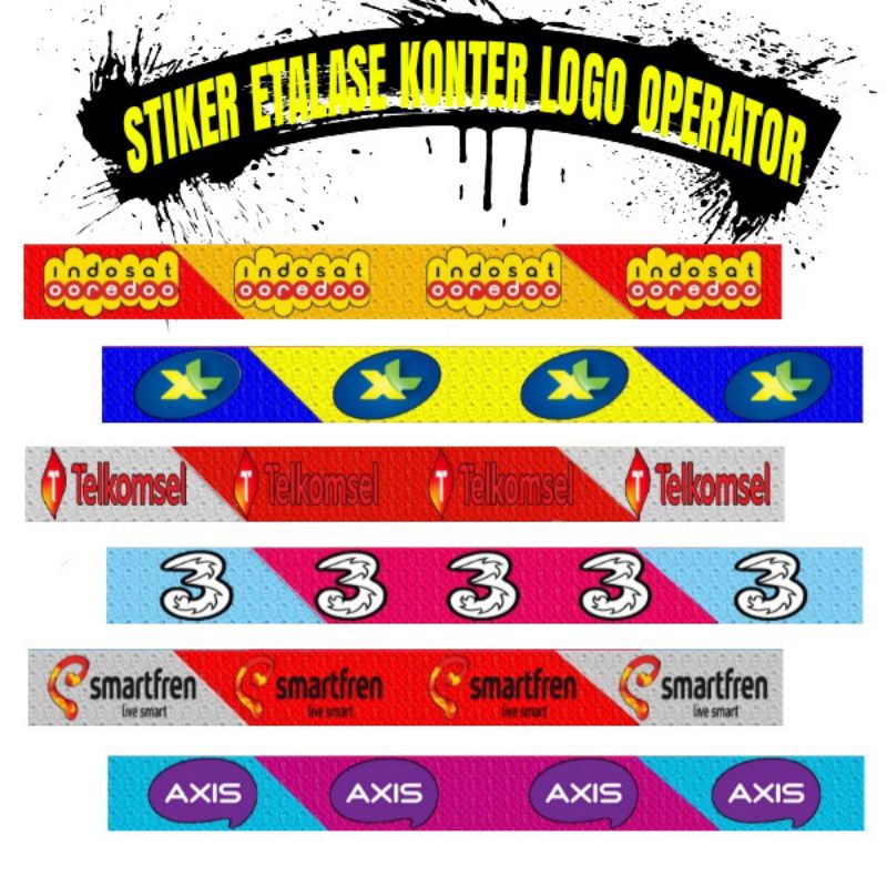 

ISI 14PCS STIKER VINYL ETALASE KONTER LOGO OPERATOR| XL AXIS TRI INDOSAT TELKOMSEL SMARTFREN