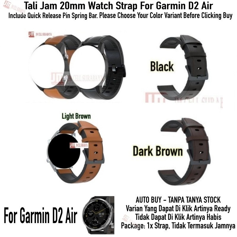 Tali Jam 20mm Watch Strap Garmin D2 Air - Hybrid Rubber Kulit Leather