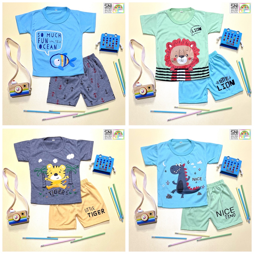 RAINBOW SETELAN PENDEK KOMBINASI / SET BAJU ANAK UNISEX COWOK/CEWEK USIA 1- 7 TAHUN PART 3