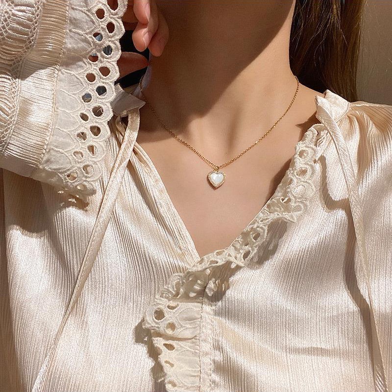 IFYOU Kalung Rantai Choker Desain Hati Aksen Mutiara Gaya Korea Untuk Wanita