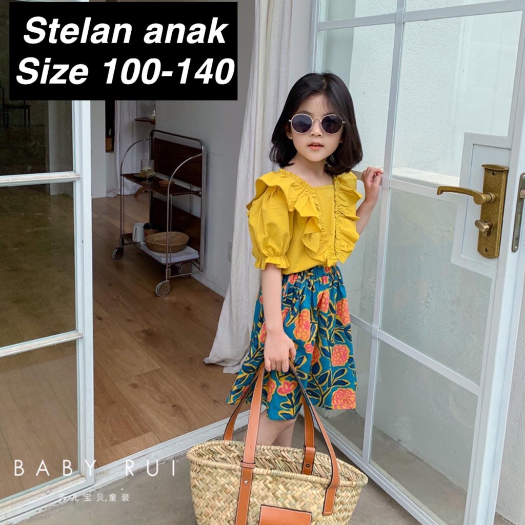 (LOLI-JKT) BS-242 SET ANAK CEWEK KUNING TERATAI + ROK SIZE 100-140