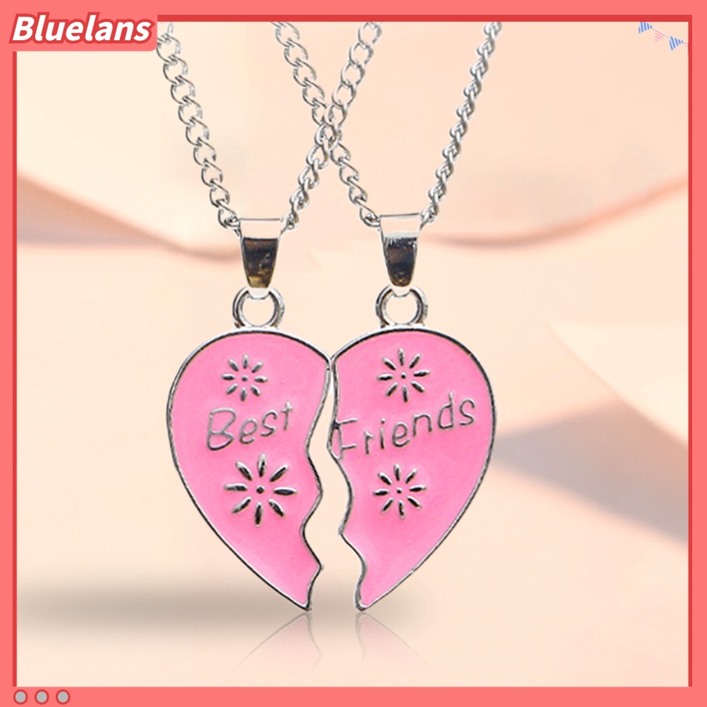 2pcs Kalung Rantai Klavikula Hias Liontin Hati Ukiran Tulisan Best Friends Untuk Aksesoris