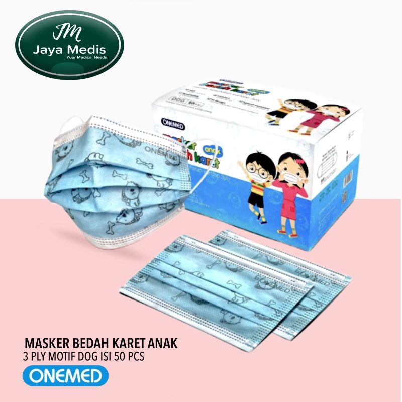 Masker Medis Anak Motif Dog 3ply - Onemed 1 Box 50pcs