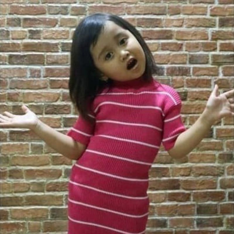 1-3 Tahun KALILA STRIPE Dress Anak Perempuan Salur Kecil Lengan Pendek  Dress Rajut Anak Masa Kini