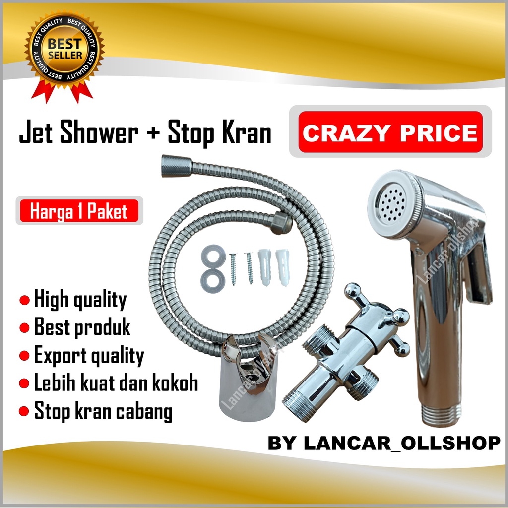 Jet Shower Kloset Toilet Closet Cebok WC Semprotan Duduk Kamar Mandi Ringan Kamar Mandi Krom Stop Kran 1 Set