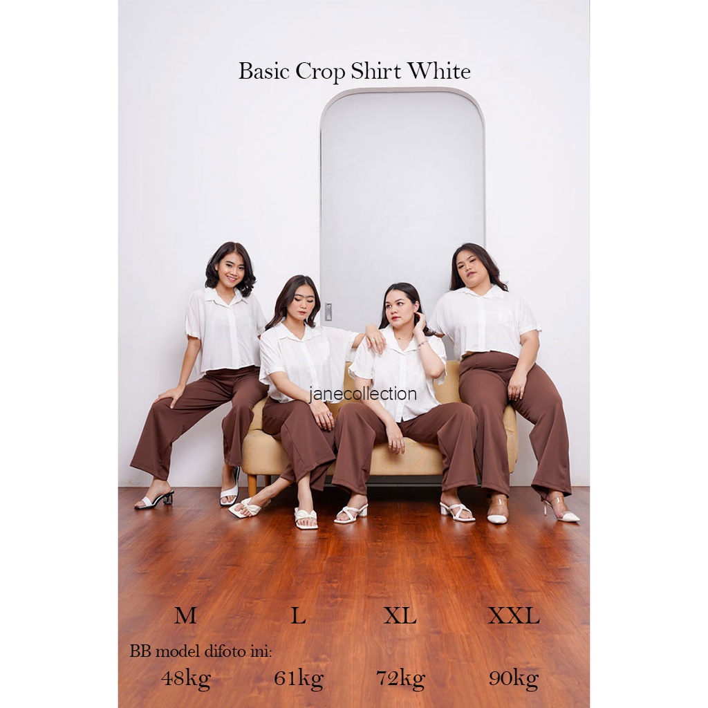 JANE COLLECTION || Kemeja Kerja Wanita Kancing Lengan Pendek M L XL XXL Ukuran Jumbo Oversize Crop Top Katun Rayon - Basic Crop Shirt