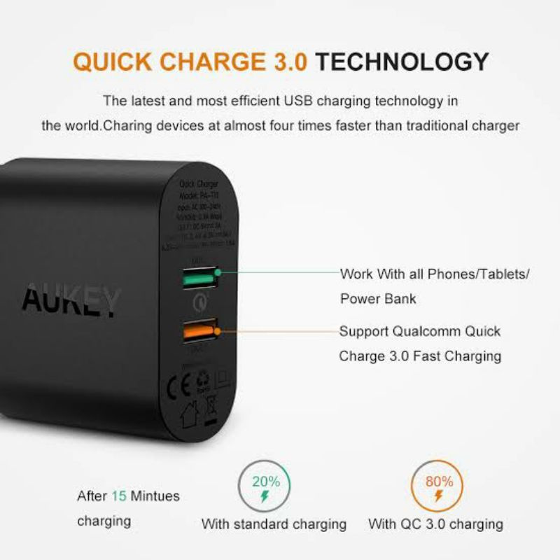 Aukey Charger 2 USB Port Quick Charge 3.0