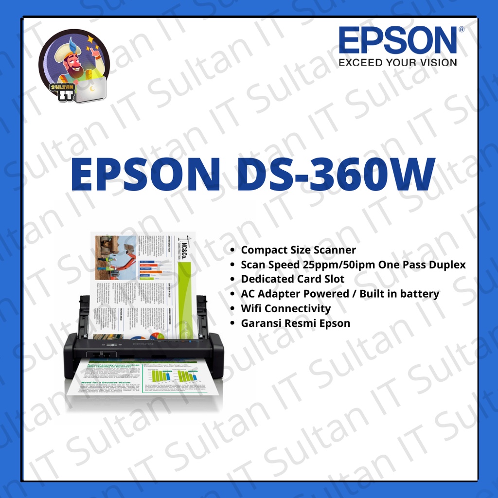 EPSON SCANNER DS360W SCANNER A4 LEGAL ADF PORTABLE KARTU CARD