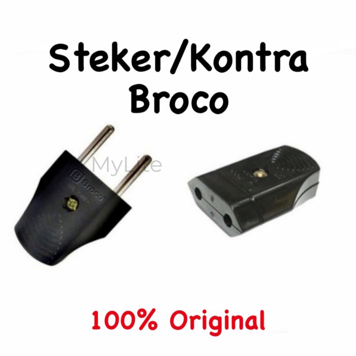 BROCO Steker Gepeng Hitam Male & Female Contra Jek Colokan Listrik Broko Male Dan Female Tusuk Konta