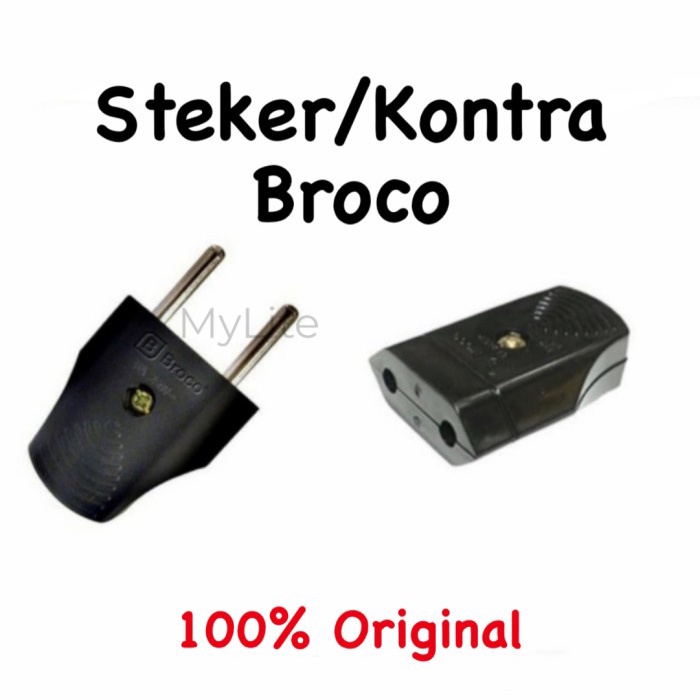 BROCO Steker Gepeng Hitam Male &amp; Female Contra Jek Colokan Listrik Broko Male Dan Female Tusuk Kontak Cowok &amp; Cewek Bahan Full Kuningan 344LN 334LN Kontra Backelite Jack Kontra Cop Copan