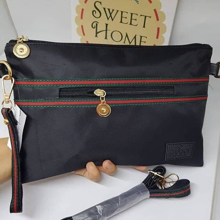 TAS BATAM TAS WANITA IMPORT TAS GUCCI CLUTCH WATERPROF TIPE 3 QB - Hitam