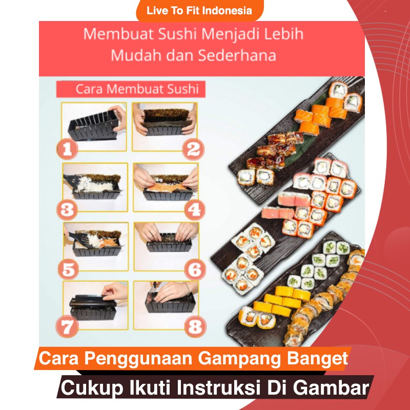 Peralatan Perlengkapan Alat Cetakan Buat Sushi Roll Roller Maker Professional Lengkap 10 Set