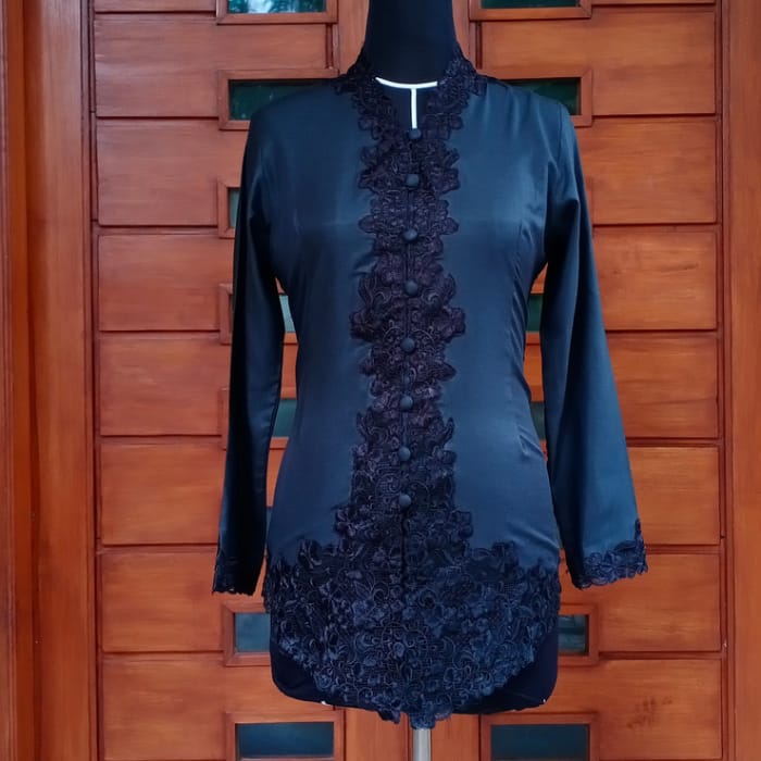 KEBAYA MODERN KATUN TANGN PANJANG KEBAYA ENCIM BORDIR WARNA-SENADA HITAM