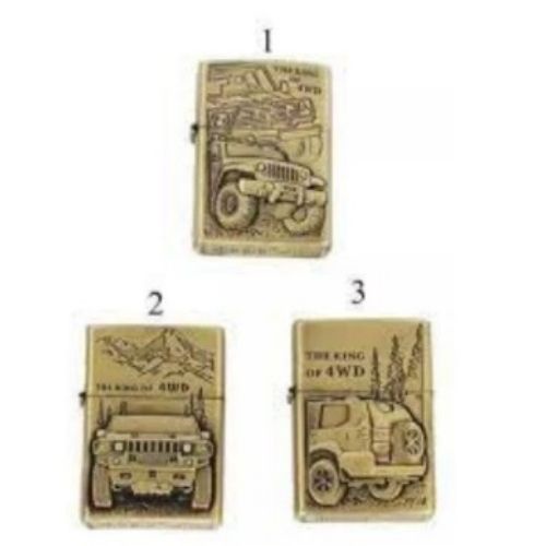 PAKET KOMPLIT KOREK API KANTAI GOLD MOTIF JEEP PLUS MINYAK 100ML + BATU ZIPPO - RANDOM