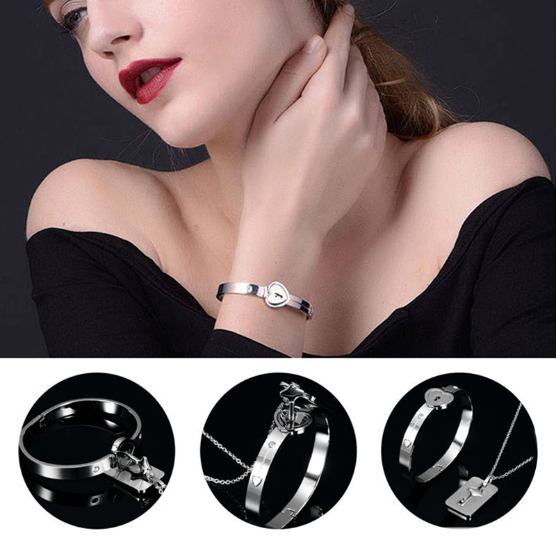 Fancyqube Fancycube Set Kalung Gelang Bangle Liontin Kunci Hati Bahan Titanium Steel Untuk Pasangan