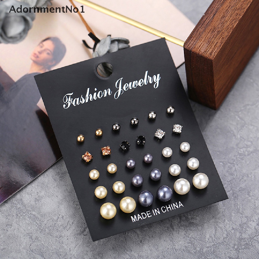 (AdornmentNo1) 15 Pasang / Set Anting Tusuk Aksen Mutiara + Kristal Imitasi Untuk Perhiasan Wanita