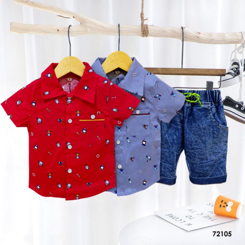 grosir aison 3pcs set kemeja jeans72105