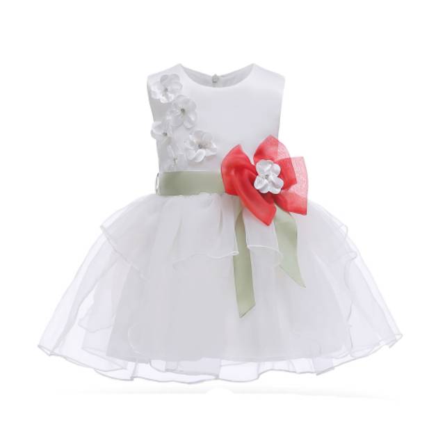 GA2597 FINELLA DRESS PESTA GAUN TUTU ANAK PEREMPUAN PINK PUTIH IMPORT MURAH BUNGA