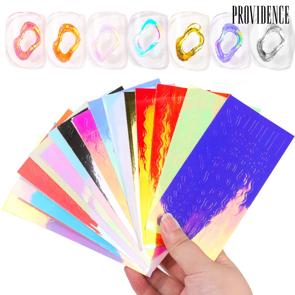 Providence 16pcs / Set Stiker Kuku Motif Aurora Warna-Warni Untuk Nail Art / Manicure Wanita