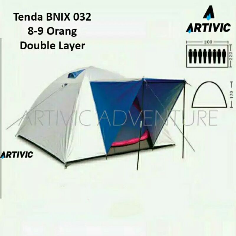 Tenda Camping Hiking Outdoor Dome BNIX 032 Double Layer Kapasitas 8-9 Orang Murah Dome BNIX 032