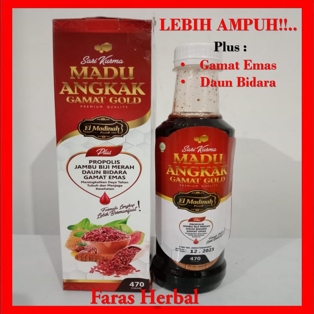 

El Madinah Sari Kurma Madu Angkak Gamat Gold 470 gram, Mengobati DBD, HB, Typus dan Trombosit