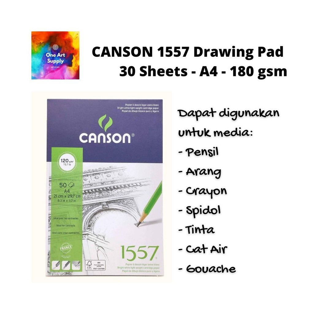 

Canson 1557 - 30 sheets - A4 (21 x 29,7 cm) - 180gsm.