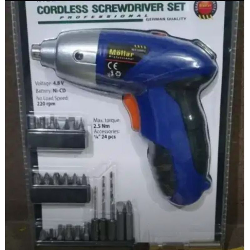 MOLLAR Bor Obeng Mini Cas 4,8V Screwdriver Charger Set Baru Bs COD