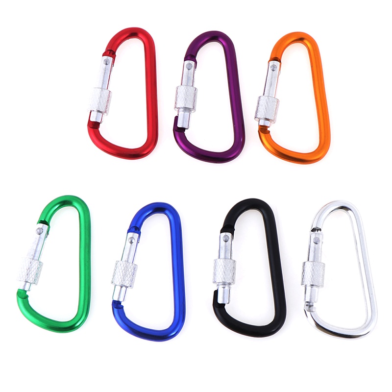 (LUCKID) 2pcs Carabiner D-Ring Bahan Aluminum Warna Acak Untuk Outdoor