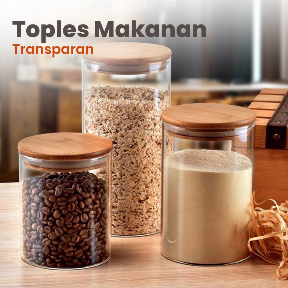 Toples Kaca Tutup Kayu Penyimpanan Makanan Storage Jar