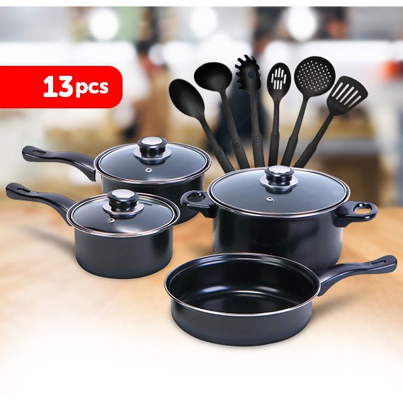 TERBARU!!! Teflon Cookware Set 13 Pcs / Panci Set Spatula / Teflon All In One Warna Merah