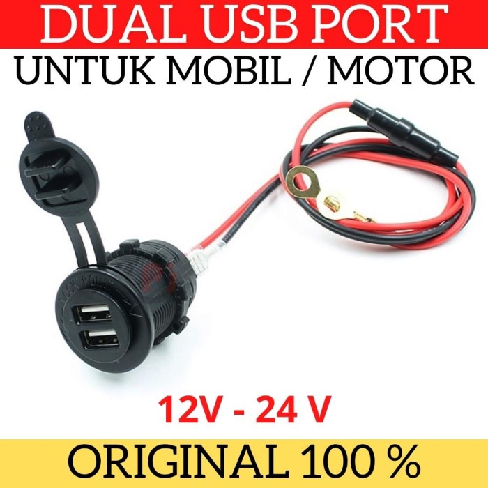 Dual USB Port Charger 12V 24 V Bisa Untuk Mobil Motor Boat Truck