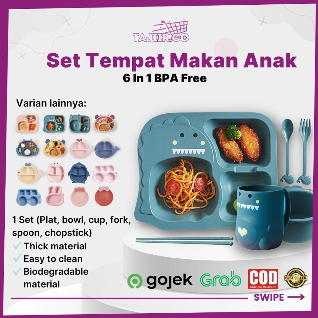 Set Peralatan Tempat Makan Anak 5 in 1 BPA Free Set Tempat Makan Anak Lengkap / Set Tempat Makan Bay