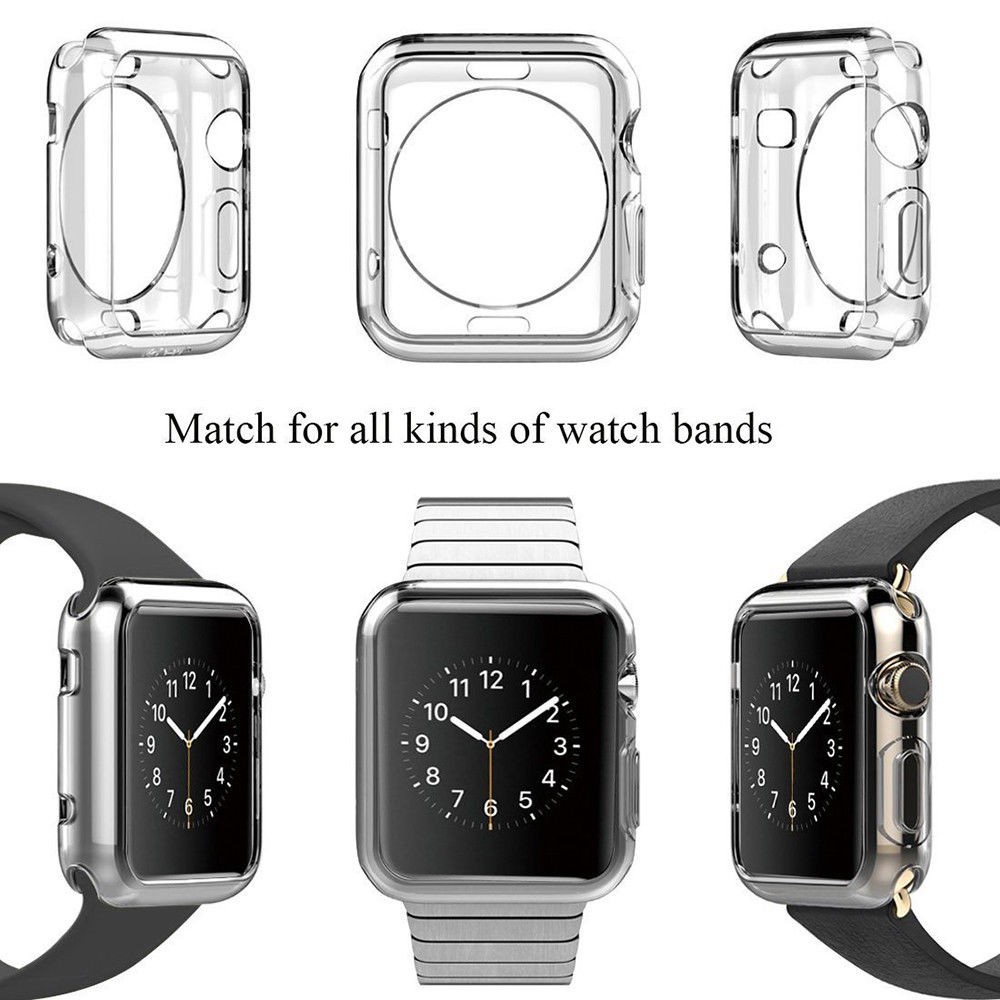 Lembut Casing Silikon Transparan (tanpa layar) kompatibel untuk Apple Watch 45mm 41mm 44mm 40mm 42mm 38mm Seri 8/7/SE/6/5/4/3/2/1