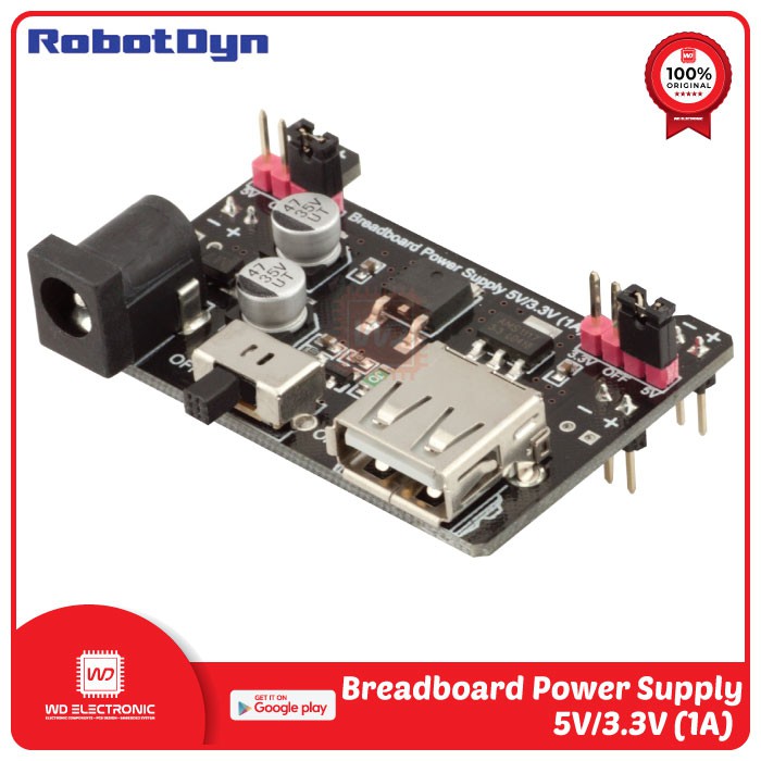 ROBOTDYN BREADBOARD POWER SUPPLY 5V 3.3V 1A MB102 BREADBOARD