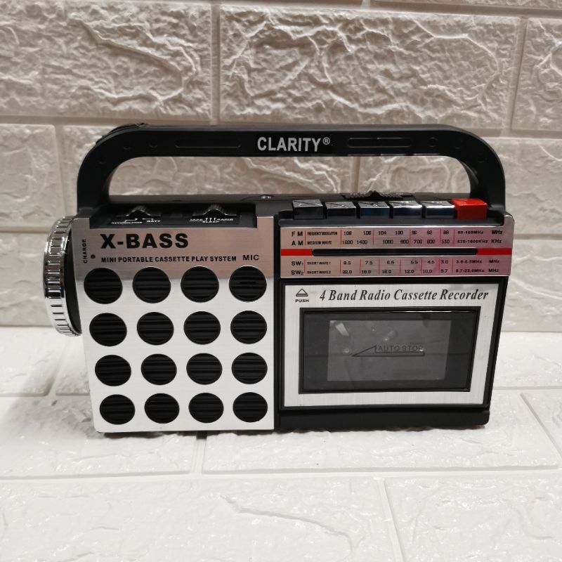 VINTAGE RADIO JADUL CLARITY CM 002 X BASS MINI PORTABLE SPEAKER CASSETTE  KASET AM FM SW1 SW2 AC DC