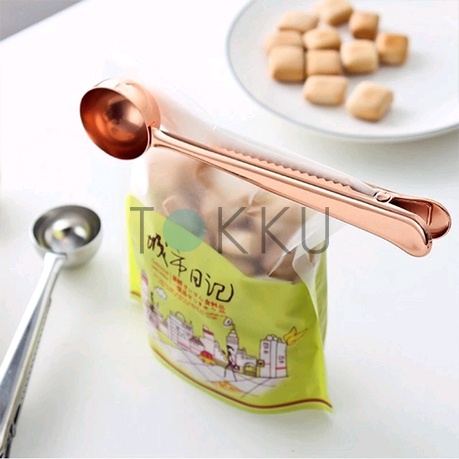 Sendok Takar Kopi / Coffee Spoon Measuring Scoop with Clip / Sendok Kopi / Sendok Teh / Tea Spoon / Penjepit Clip Bungkusan 2 in 1