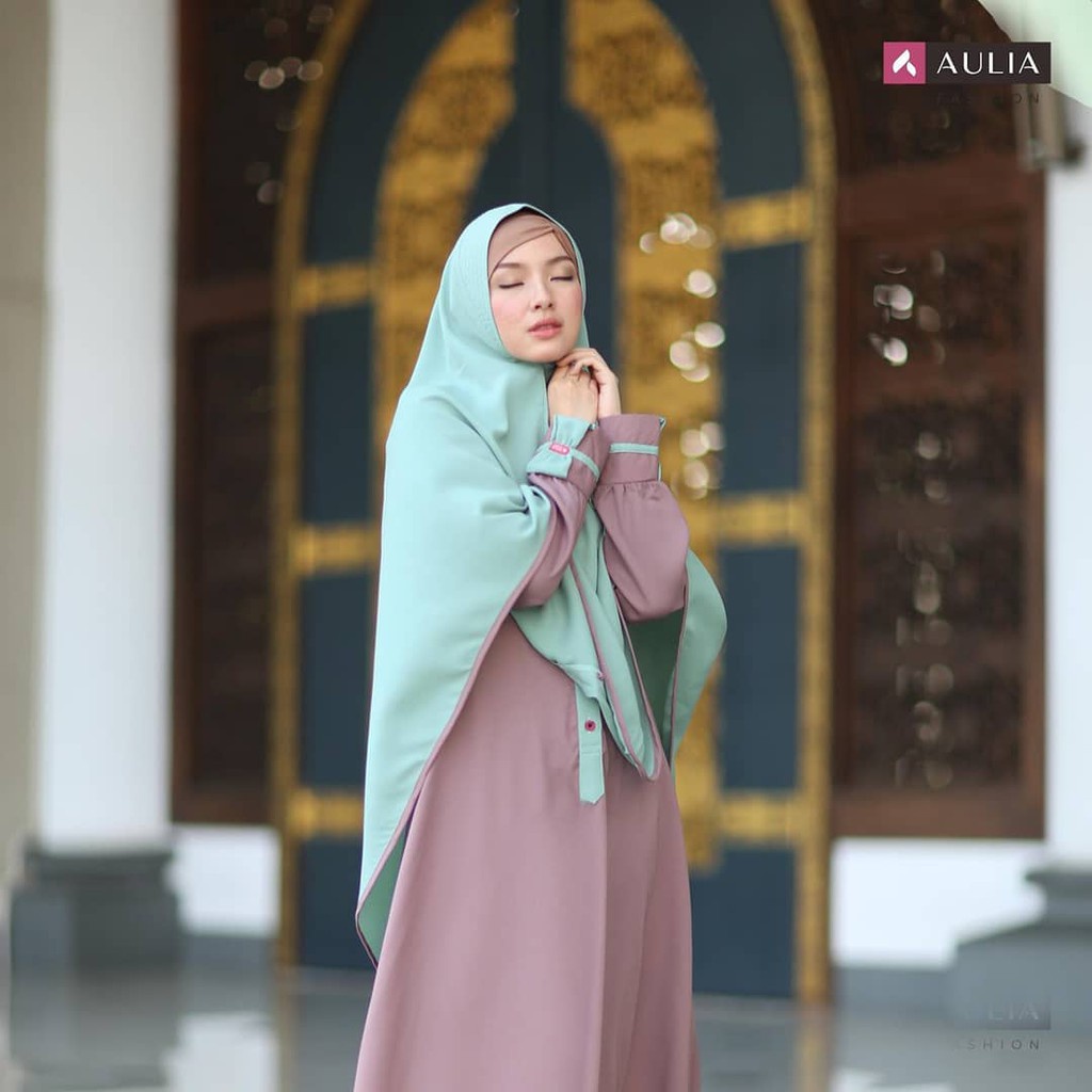 Gamis Set Khimar/ Set Gamis Helena Size XS Choco Mint By Aulia Fashion