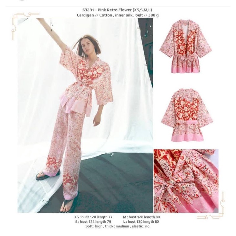 Outer wanita jumbo pink motif bunga klasik belt