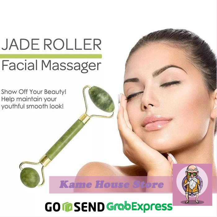 Jade Roller Batu Giok Alat Pijat 2 Sisi Anti Aging Facial terbukti ori