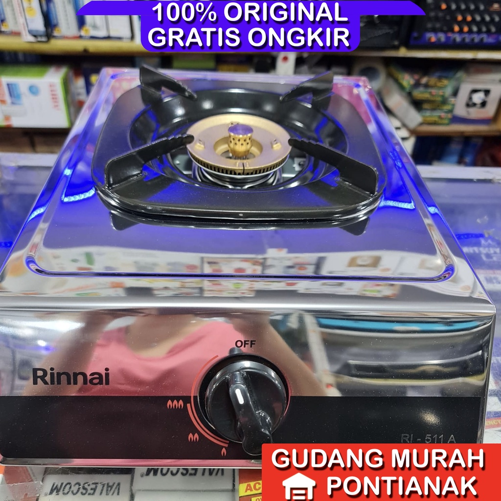 Kompor Gas Rinnai  dengan api Lilin RI 511A / RI-511A 511 A  1 tungku stainless  anti karat