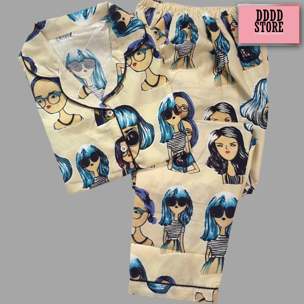 BAJU TIDUR WANITA / PIYAMA WANITA MOTIF RETRO CP/PP