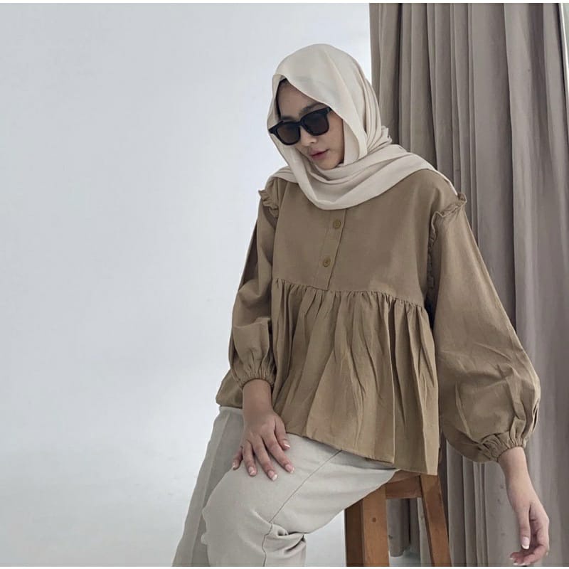 BEFAST - ZFS OOTD Blouse BERRY / KINAN LINEN BUTTON BLOUSE / Atasan Blouse Wanita / Blouse Lengan Balon Panjang / Fashion Wanita Formal Kerja / Blouse Polos Casual / Terlaris / Bloue Banyak Warna / Termurah