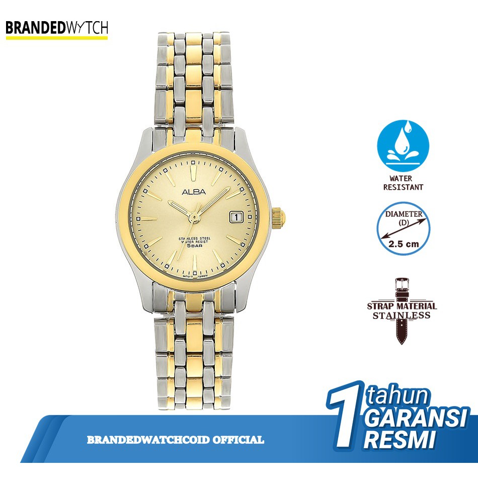 Alba AXT852X1 Jam Tangan Wanita Analog Kuarsa 25mm Baja Tahan Karat Dua Warna