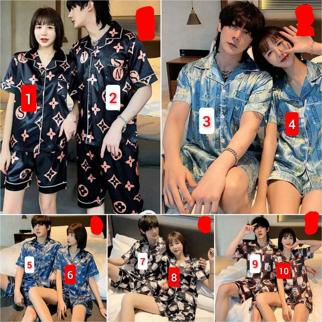 baju tidur piyama satin couple lengan pendek celana pendek