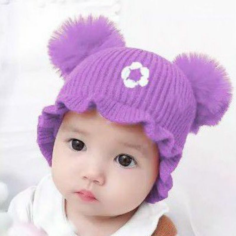 TP24-100% ALSI IMPORT Topi Rajut Kupluk Anak Bayi Perempuan-ungu