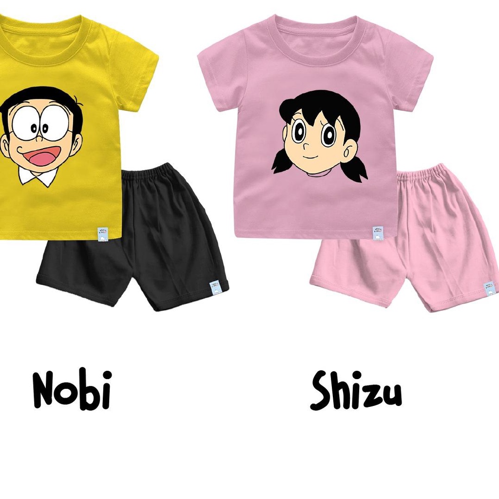 ♠ Setelan Baju Doraemon Bayi & Anak Nobita Shizuka Giant Suneo Dekisugi Kaos Laki Perempuan ♜