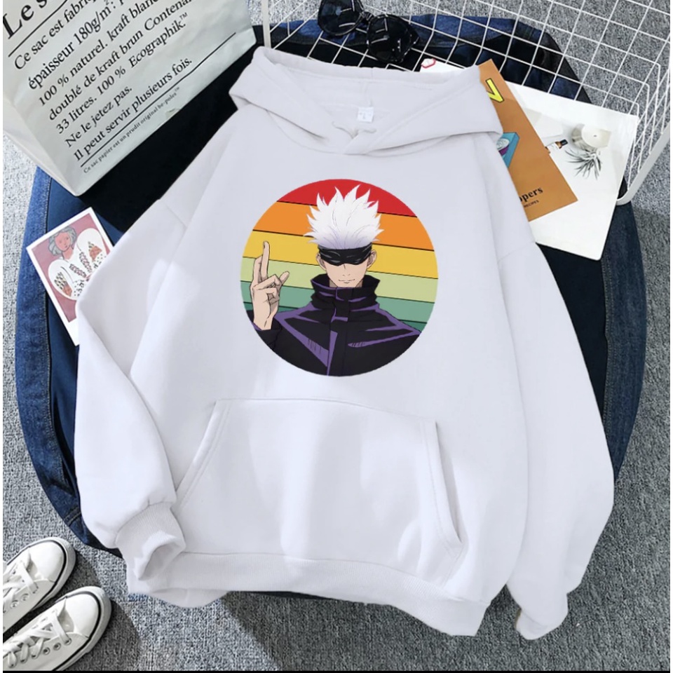 SATORU GOJO RAINBOW Anime Jumper Hoodie II Sweater Hoodie Anime II Sweter Oblong Topi Sz M - XL ( Pria &amp; Wanita / Anak &amp; Dewasa )