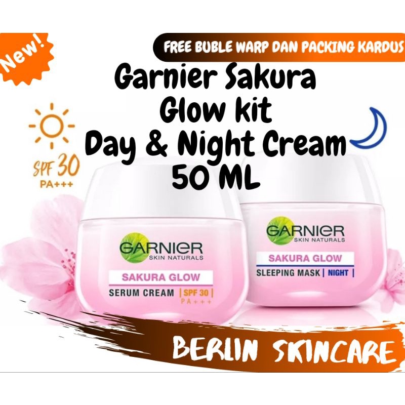 Garnier Sakura Serum Glow Kit Day &amp; Night Cream - Moisturizer Skincare Krim siang &amp; Malam 50Ml