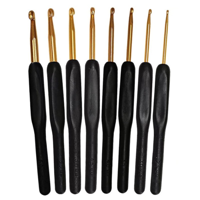 Hakpen Alumunium Gagang Plastik Hitam ANK - Set (Alumunium Black Crochet Hook Handle)